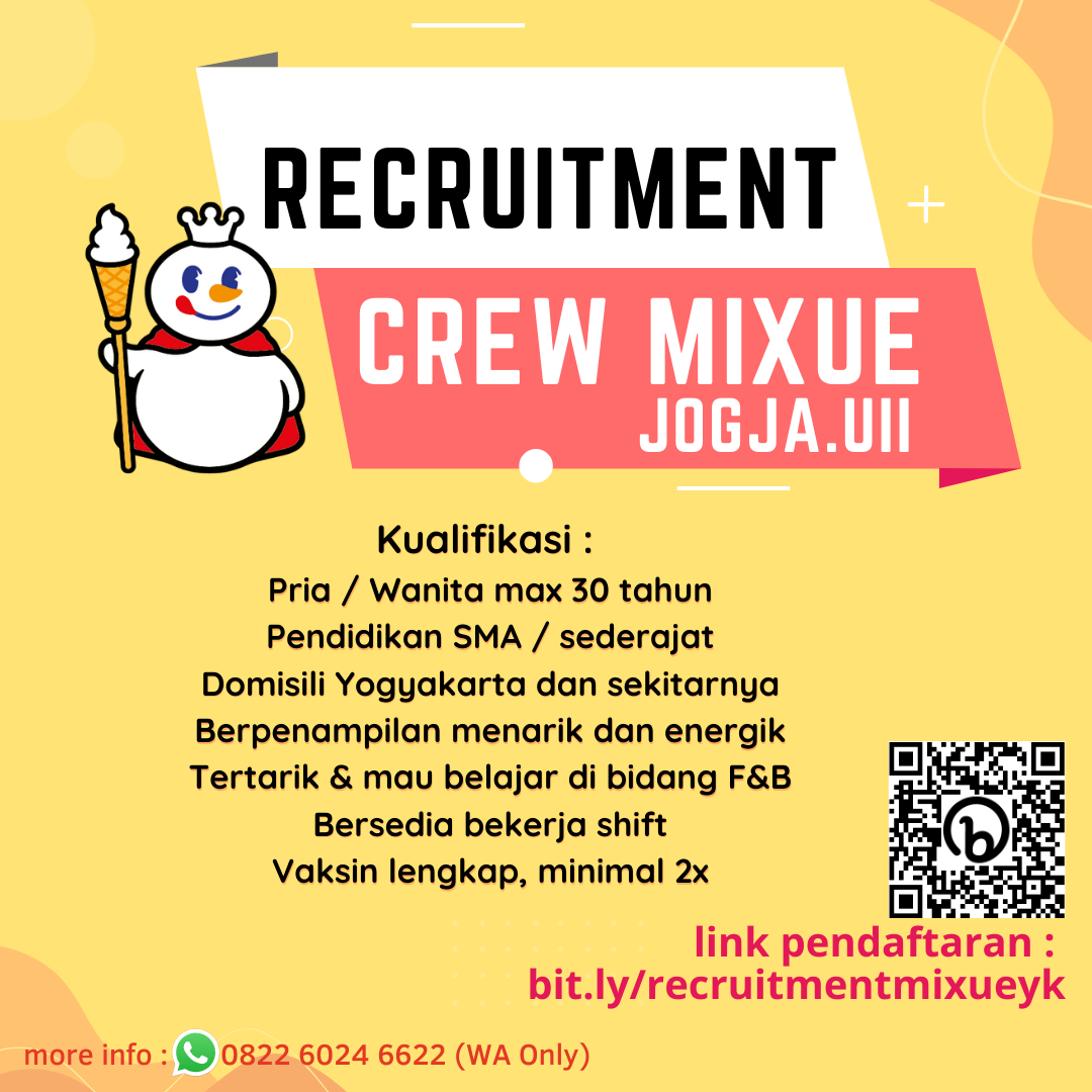 Lowongan Kerja Crew Mixue Jogja UII Di Mixue - LokerJogja.ID