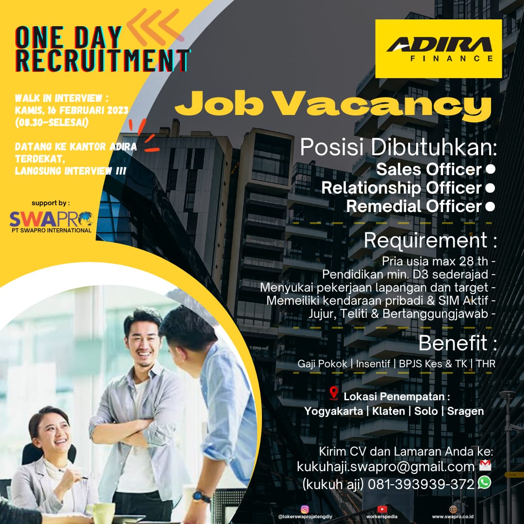 Lowongan Kerja Sales Officer - Relationship Officer - Remedial Officer ...