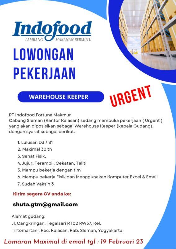 Lowongan Kerja Warehouse Keeper Di Pt Indofood Fortuna Makmur Lokerjogjaid 7853