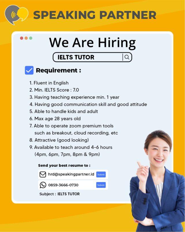 Lowongan Kerja TOEFL Tutor - IELTS Tutor Di Speaking Partner By Kampung ...