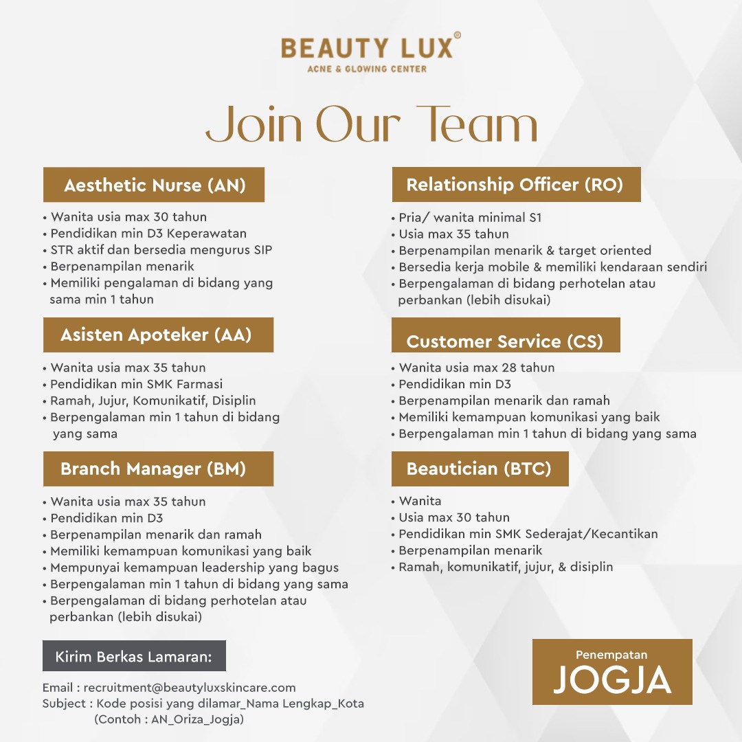 Lowongan Kerja Aesthetic Nurse (AN) - Asisten Apoteker (AA) - Branch ...