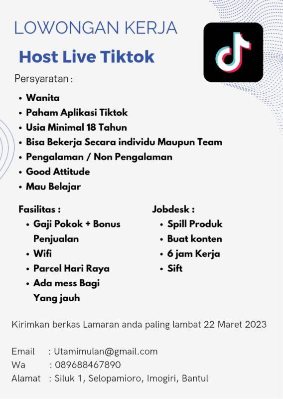 Lowongan Kerja Host Live Tiktok Di Lo Grup Lokerjogja Id