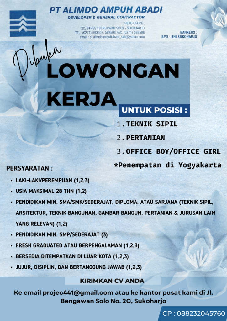 Lowongan Kerja Teknik Sipil - Pertanian - Office Boy/Office Girl Di PT ...