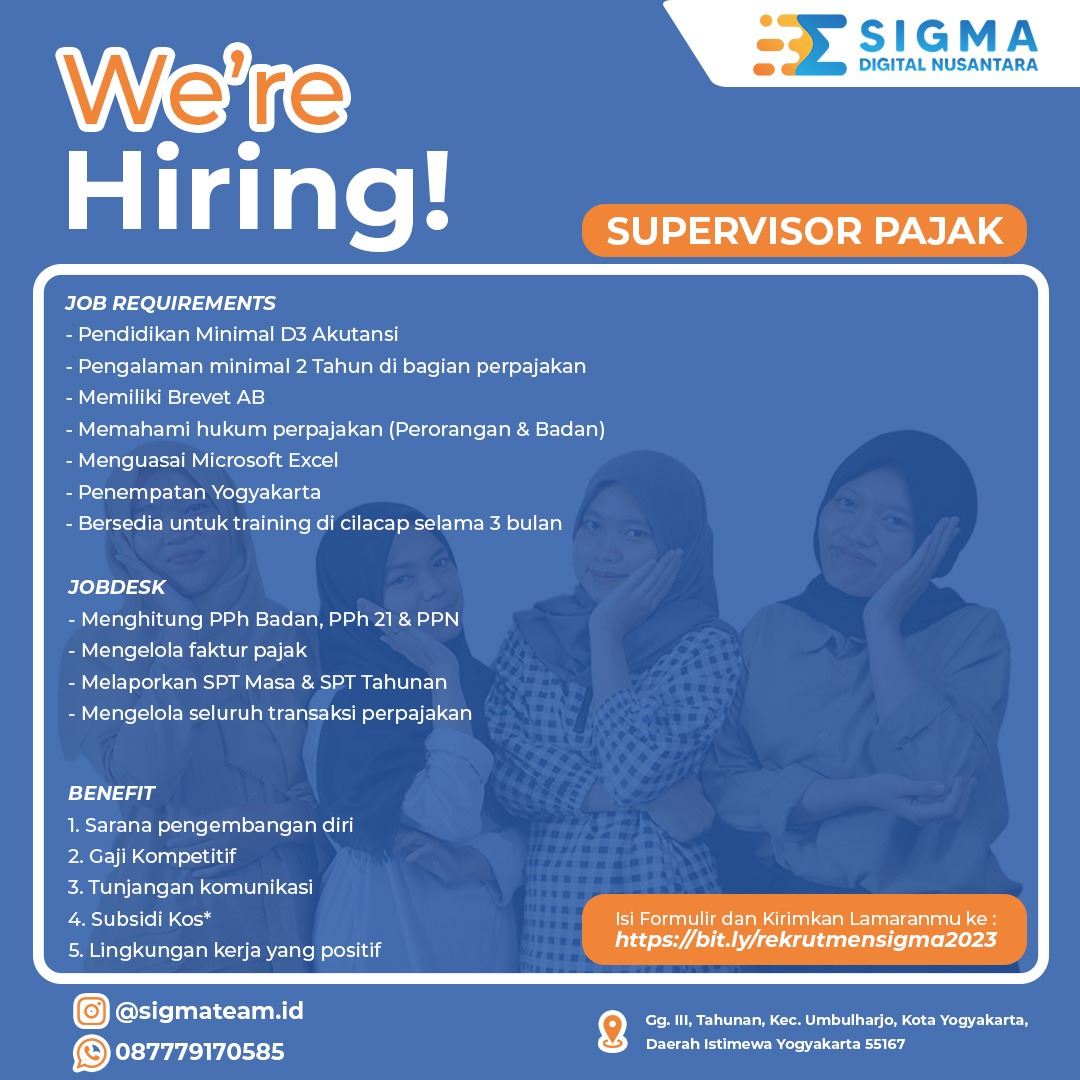 Lowongan Kerja Supervisor Pajak Customer Service Online Pelatihan Advertiser Staff Pajak