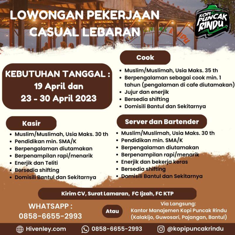 Lowongan Kerja Kasir Cook Server Bartender Di Kopi Puncak Rindu Lokerjogja Id