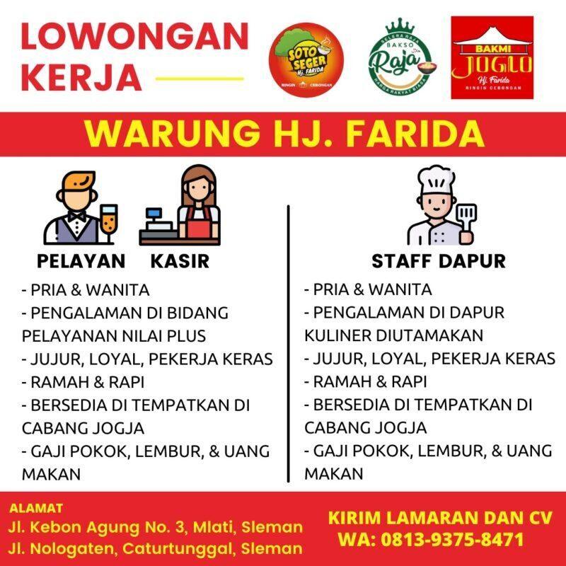 Lowongan Kerja Pelayan Kasir Staff Dapur Di Warung Hj Farida