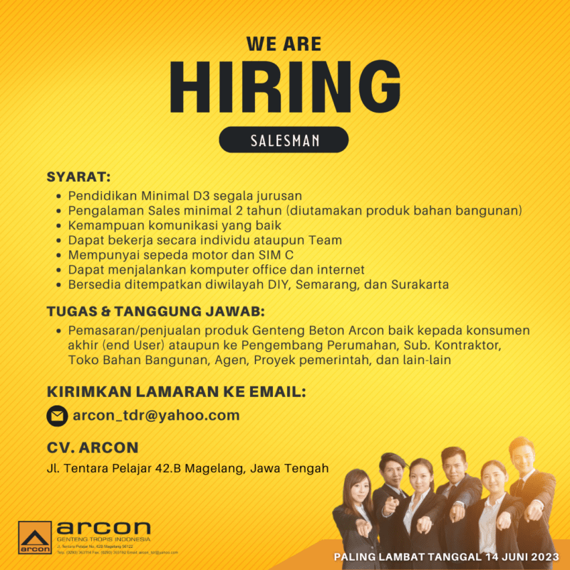 Lowongan Kerja Salesman Di Cv Arcon Lokerjogja Id