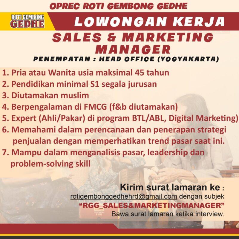 Lowongan Kerja Audit Manager Operation Manager Ms Rgg Sales Marketing Manager Di Roti