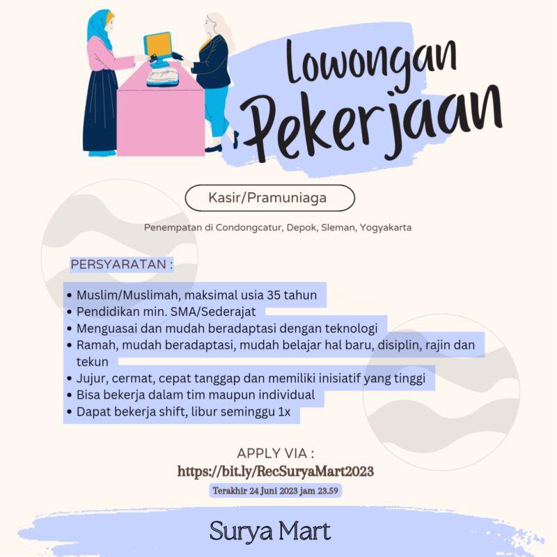 Lowongan Kerja Kasir/Pramuniaga Di Surya Mart Condongcatur - LokerJogja.ID