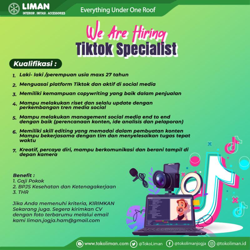 Lowongan Kerja Tiktok Specialist Design Grafis Digital Marketing