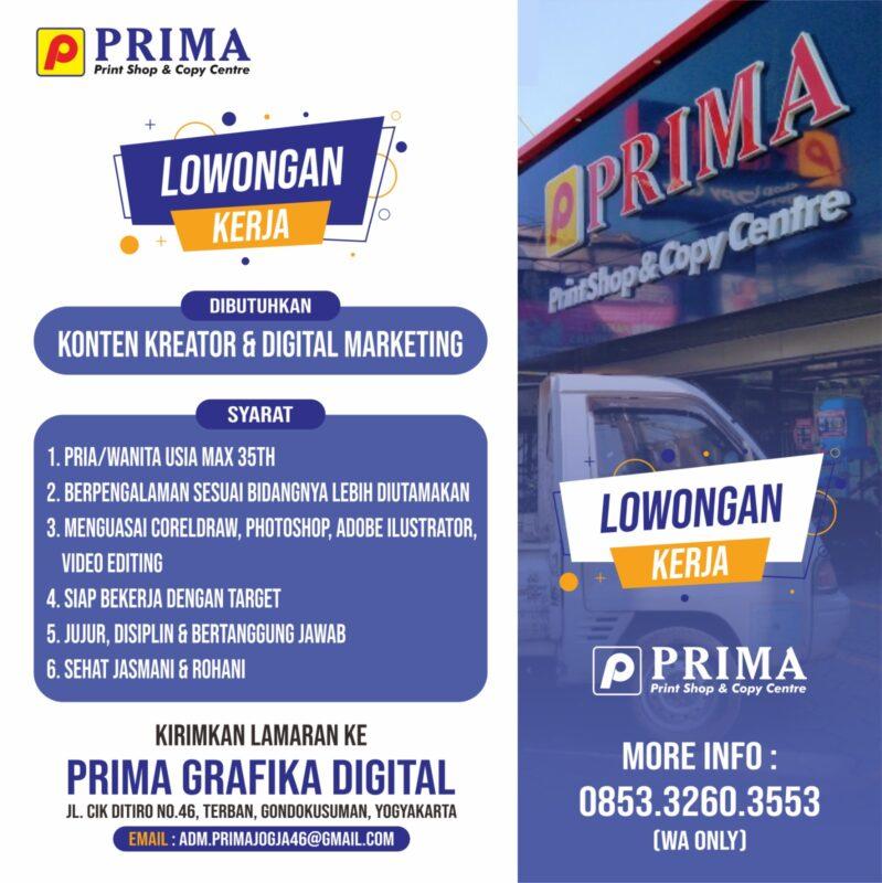 Lowongan Kerja Konten Kreator - Digital Marketing Di CV. Prima Grafika ...