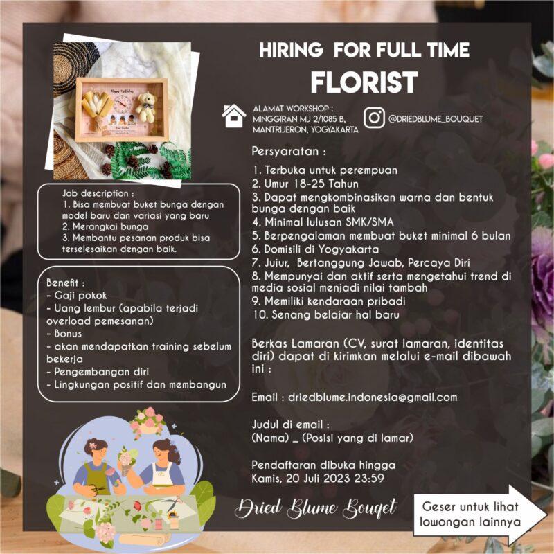 Lowongan Kerja Florist - Junior Florist - E Commerce Staff - Part Time