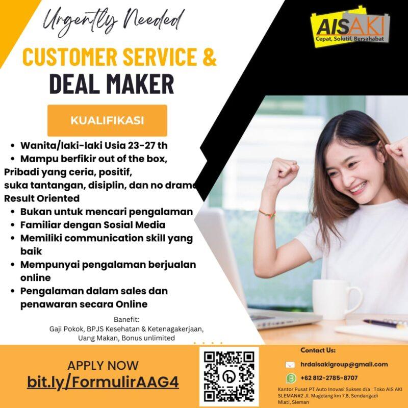 Lowongan Kerja CS Deal Maker - Marketing - Teknisi (DIY) - Teknisi ...