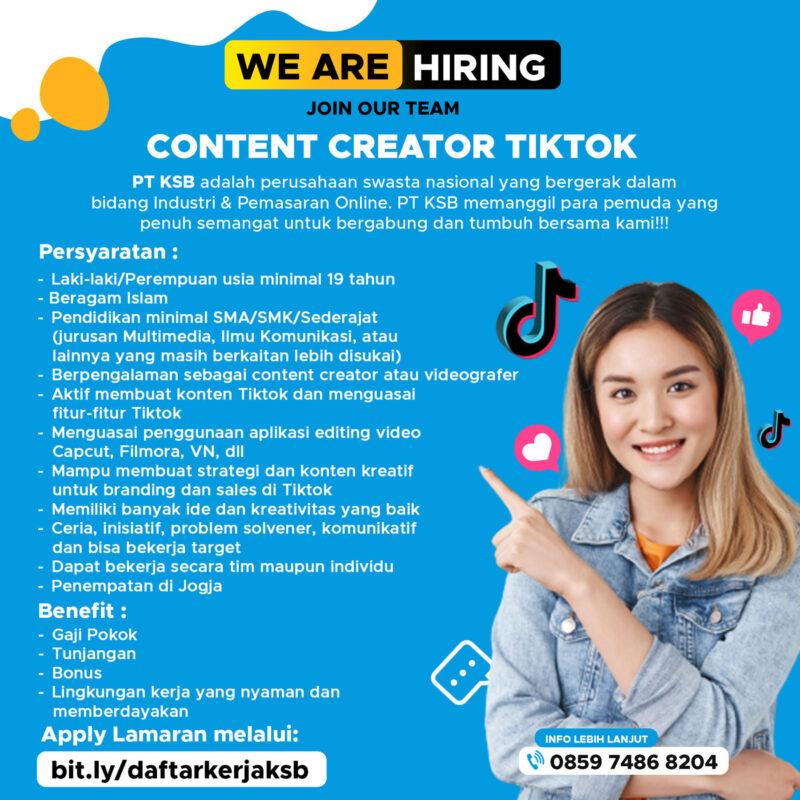 Lowongan Kerja Content Creator - Host Live Tiktok - Talent Tiktok Di PT ...