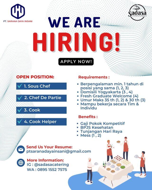 Lowongan Kerja Sous Chef Chef De Partie Cook Cook Helper Di Sadasa Catering Lokerjogja Id