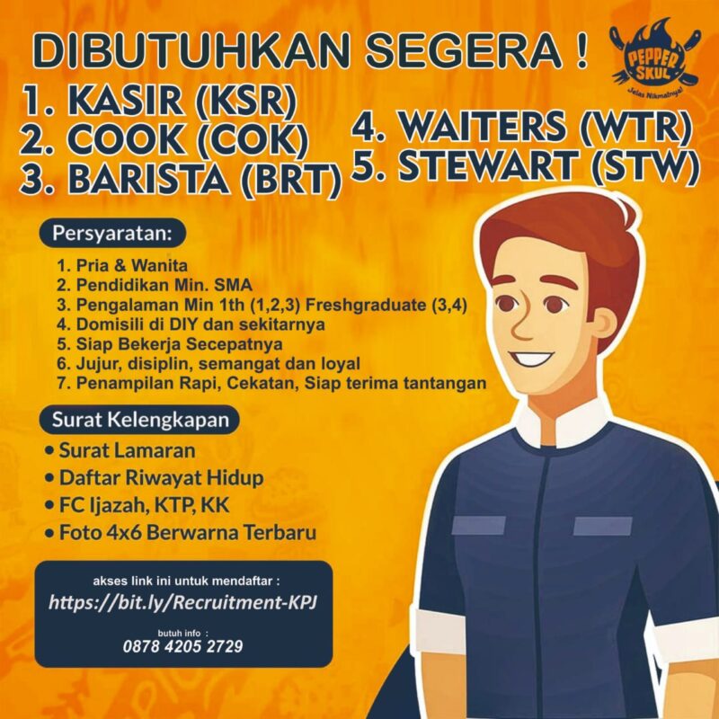 Lowongan Kerja Kasir - Cook - Barista - Waiters - Stewart Di Pepper ...