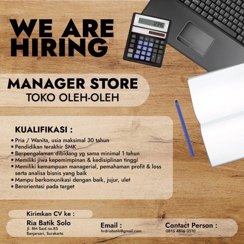 Lowongan Kerja Manager Store Toko Oleh-oleh Di Ria Batik Solo ...