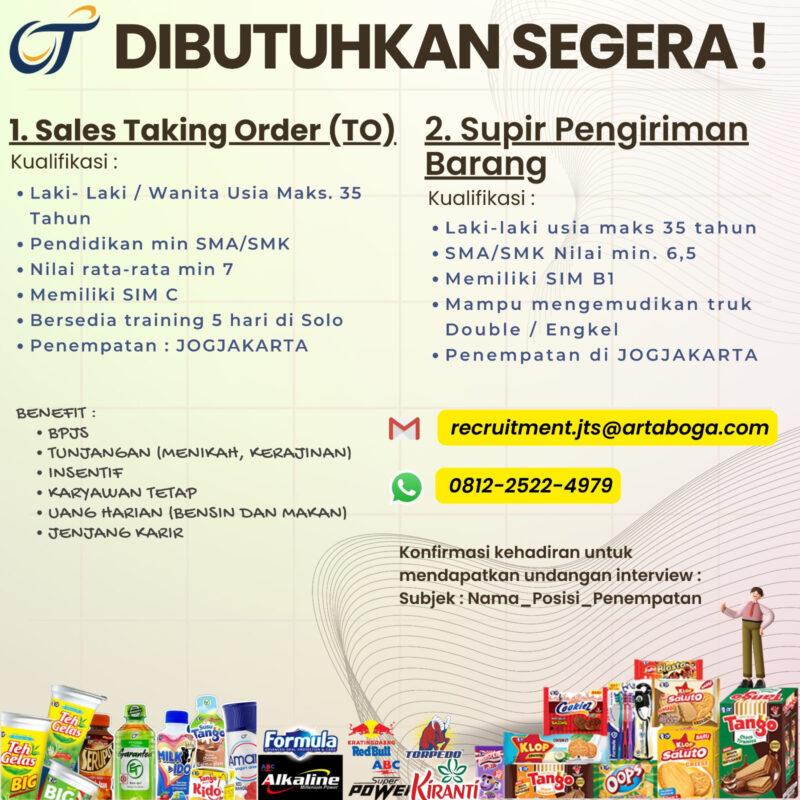 Lowongan Kerja Sales Taking Order (TO) - Supir Pengiriman Barang Di PT ...