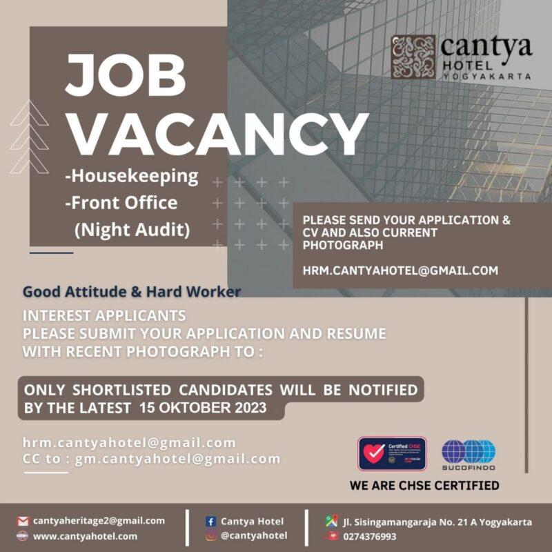 Lowongan Kerja Housekeeping - Front Office (Night Audit) Di Cantya ...