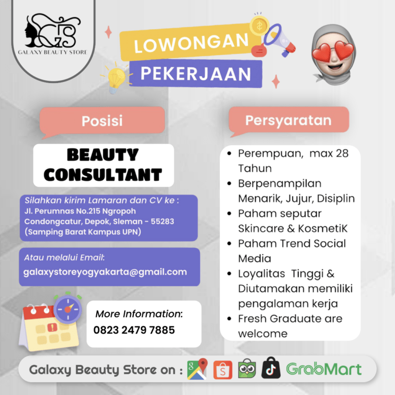 Lowongan Kerja Beauty Consultant Di Galaxy Beauty Store Lokerjogja Id