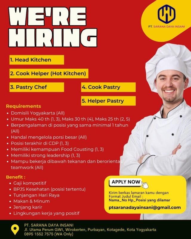 Lowongan Kerja Head Kitchen Cook Helper Hot Kitchen Pastry Chef Cook Pastry Helper