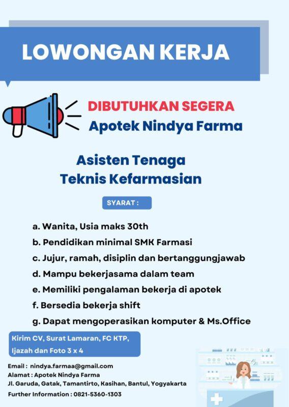 Lowongan Kerja Asisten Tenaga Teknis Kefarmasian Di Apotek Nindya Farma