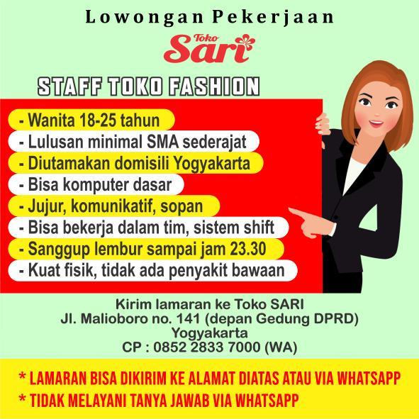 Lowongan Kerja Staff Toko Fashion Di Toko Sari Lokerjogja Id