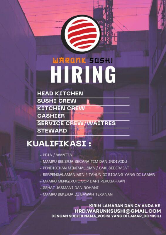 Lowongan Kerja Head Kitchen Sushi Crew Kitchen Crew Kasir Service Crew Waitres