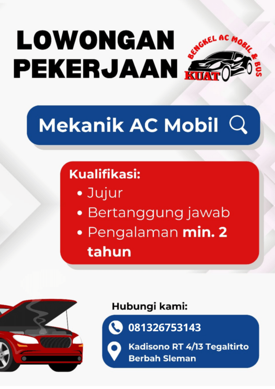 Lowongan Kerja Mekanik Ac Mobil Di Bengkel Ac Mobil Kuat Lokerjogja Id