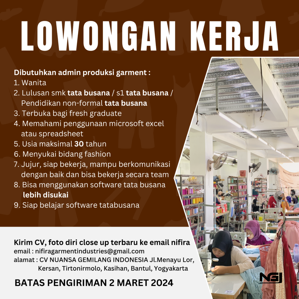 Lowongan Kerja Admin CS Di Nifira Garment Industries LokerJogja ID