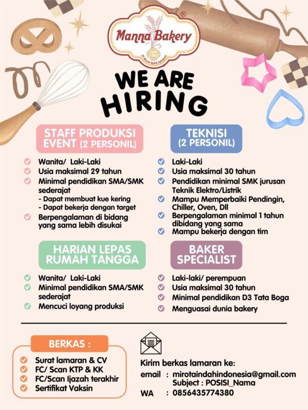 Lowongan Kerja Staff Produksi Event - Baker Specialist - Teknisi ...