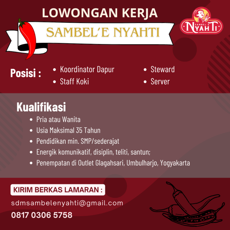 Lowongan Kerja Koordinator Dapur Staff Koki Steward Server Di