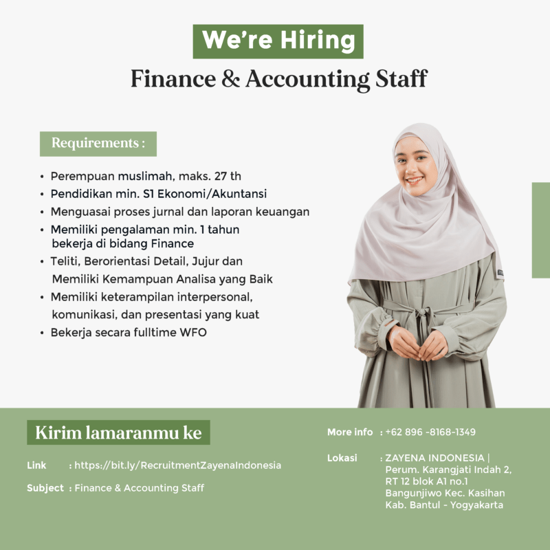 Lowongan Kerja Finance Accounting Staff Di Zayena Indonesia Lokerjogja Id