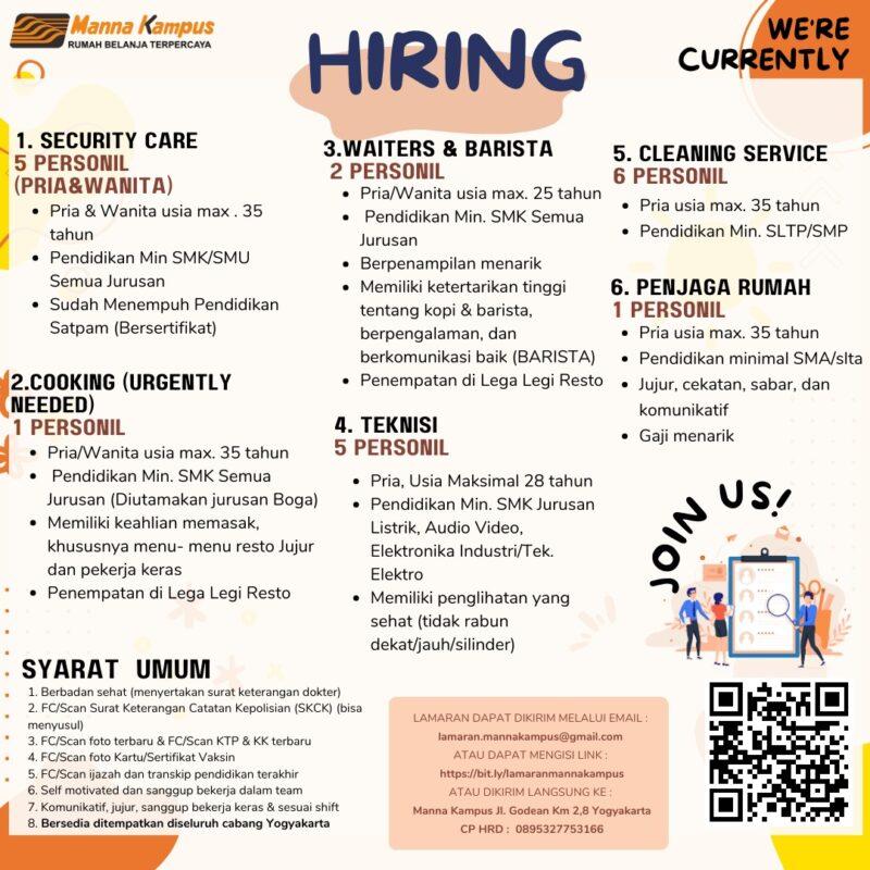 Lowongan Kerja Security Care - Cooking - Waiters & Barista - Teknisi ...