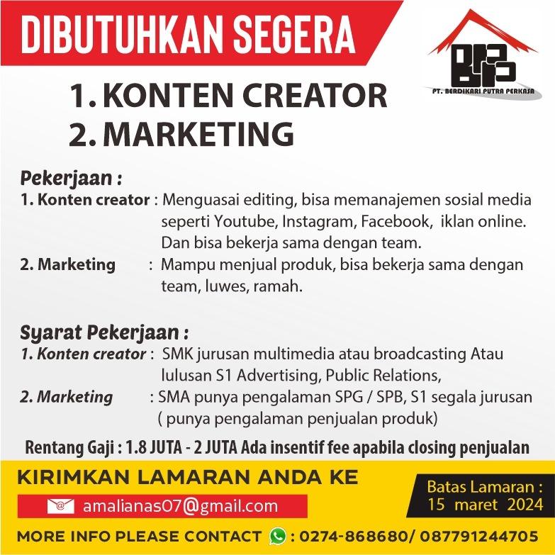 Lowongan Kerja marketing di pt bedikari putra abadi