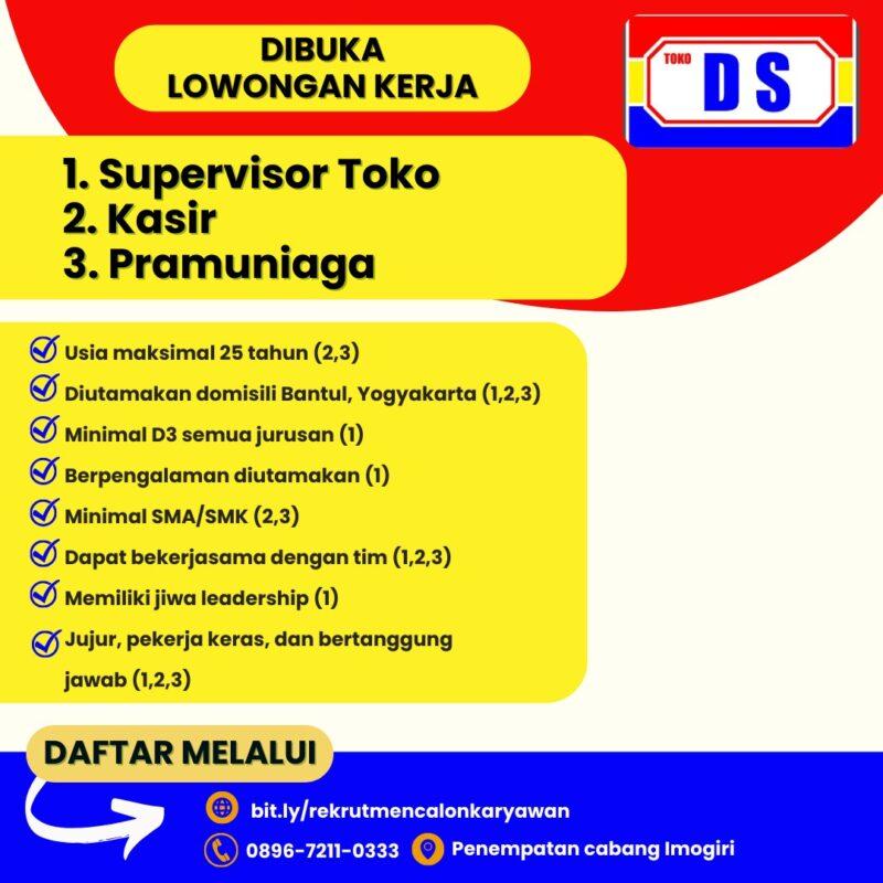 Lowongan Kerja Spv Toko Kasir Pramuniaga Di Toko Ds Lokerjogja Id