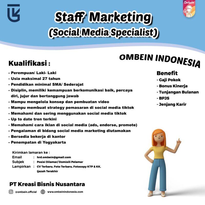 Lowongan Kerja Staff Marketing (Social Media Specialist) di PT. Kreasi ...