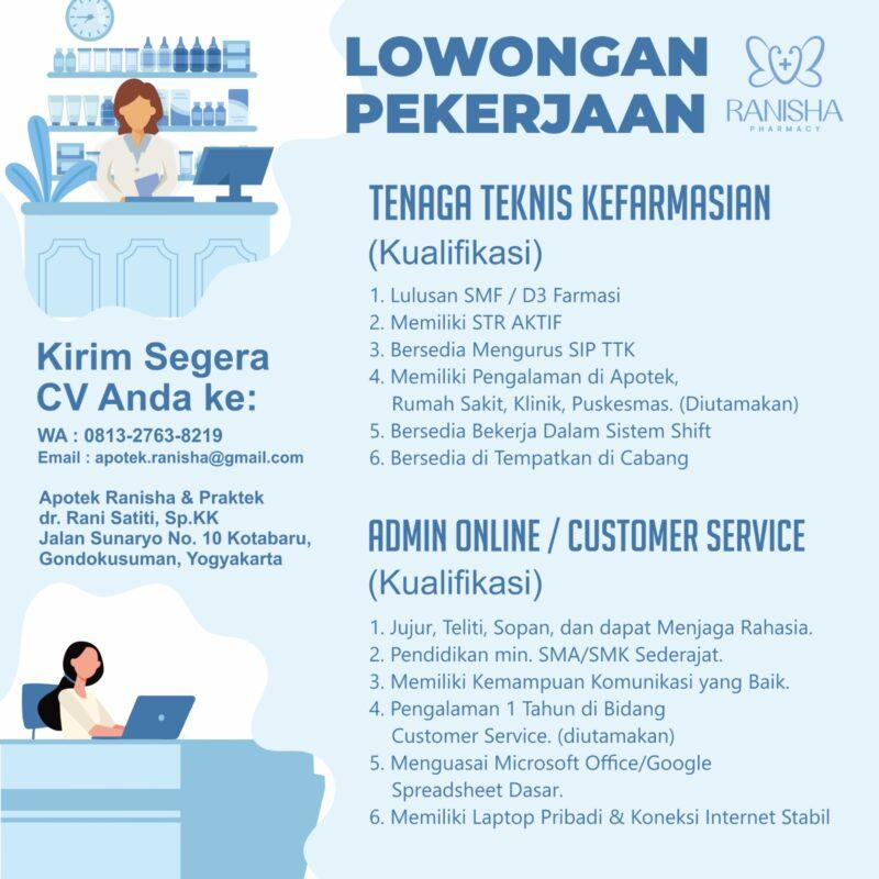 Lowongan Kerja Tenaga Teknis Kefarmasian Dan Admin Online Di Apotek