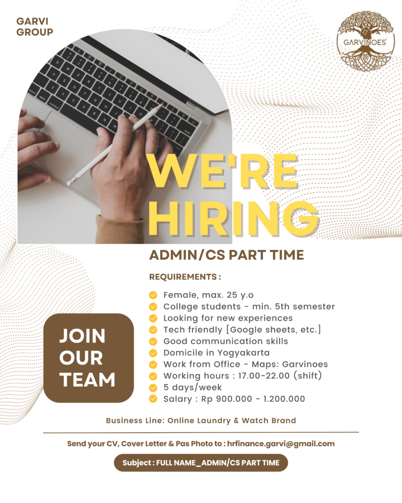 Lowongan Kerja Admin CS Part Time Di Garvinoes LokerJogja ID