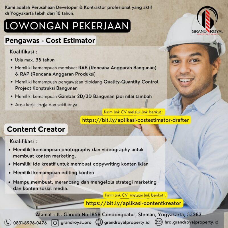 Lowongan Kerja Konten Kreator - Cost Estimator - Pengawas Di Grand ...