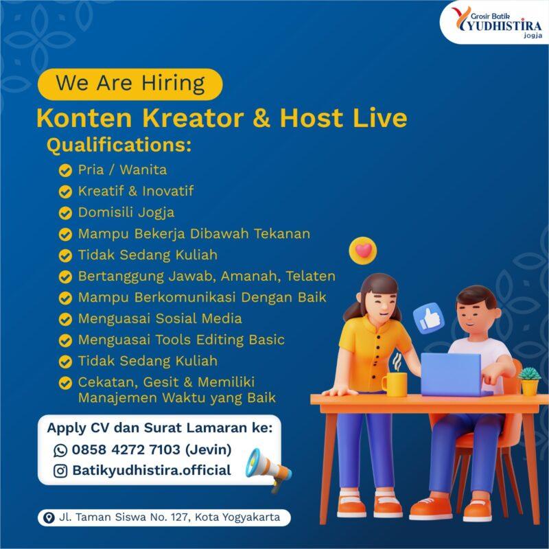 Lowongan Kerja Konten Kreator & Host Live Di Grosir Batik Yudhistira ...