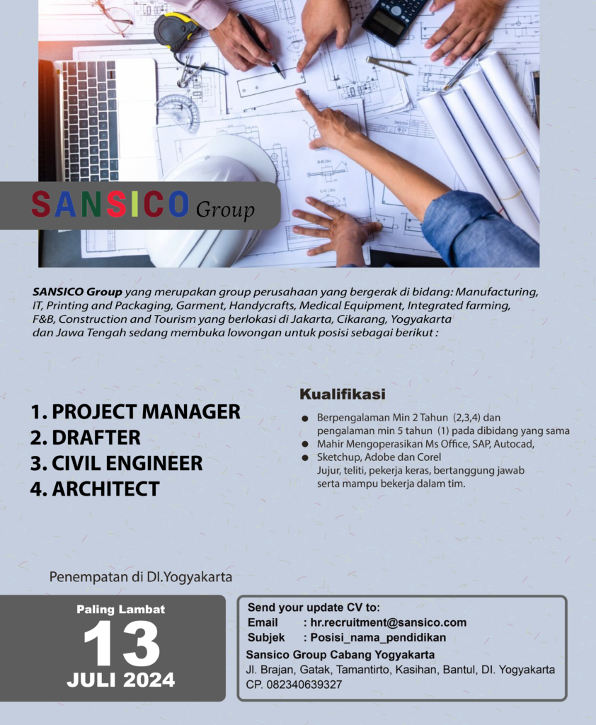 Lowongan Kerja Project Manager Drafter Civil Engineer Architect Di Sansico Group