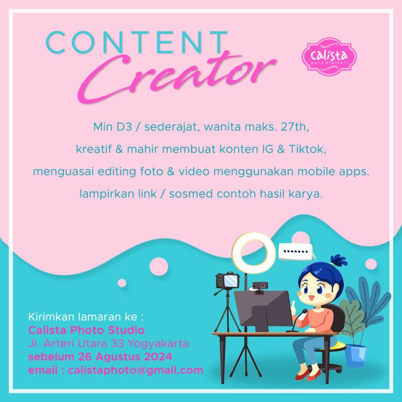 Lowongan Kerja Content Creator Di Calista Photo Studio Lokerjogja Id