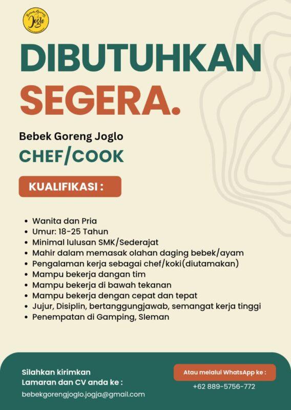 Lowongan Kerja Cheff Cook Kasir Waitress Waiter Di Bebek Goreng Joglo Lokerjogja Id