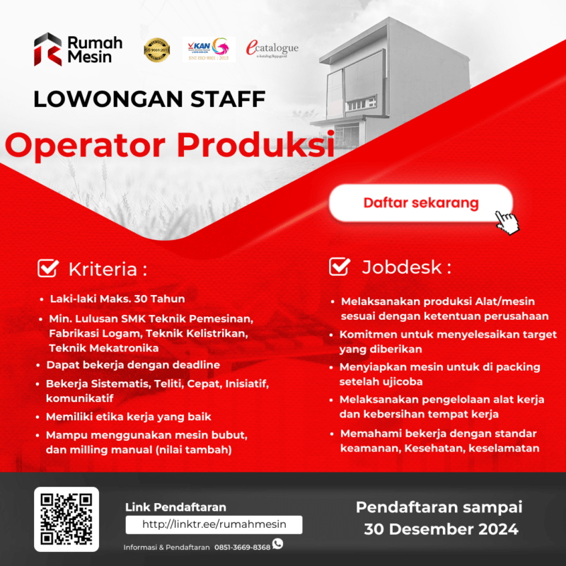 Lowongan Kerja Staff Operator Produksi Staff Inventory Di Cv Rumah Mesin Lokerjogja Id