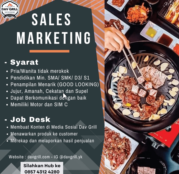 Lowongan Kerja Admin Sales Marketing Di Dav Grill Sewa Grill Jogja