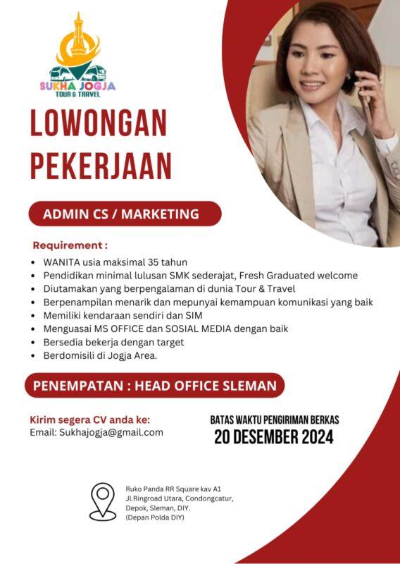 Lowongan Kerja Admin Cs Marketing Di Sukha Jogja Tour And Travel